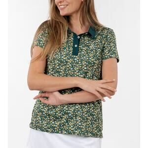 RHOBACK Women's Floral Performance Polo Shirt LARGE Golf, Pickleball, Tennis